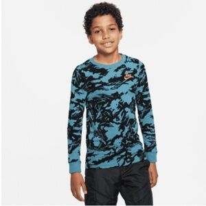 Nike Kids' Blue and Black Camo Long-Sleeve Tee
